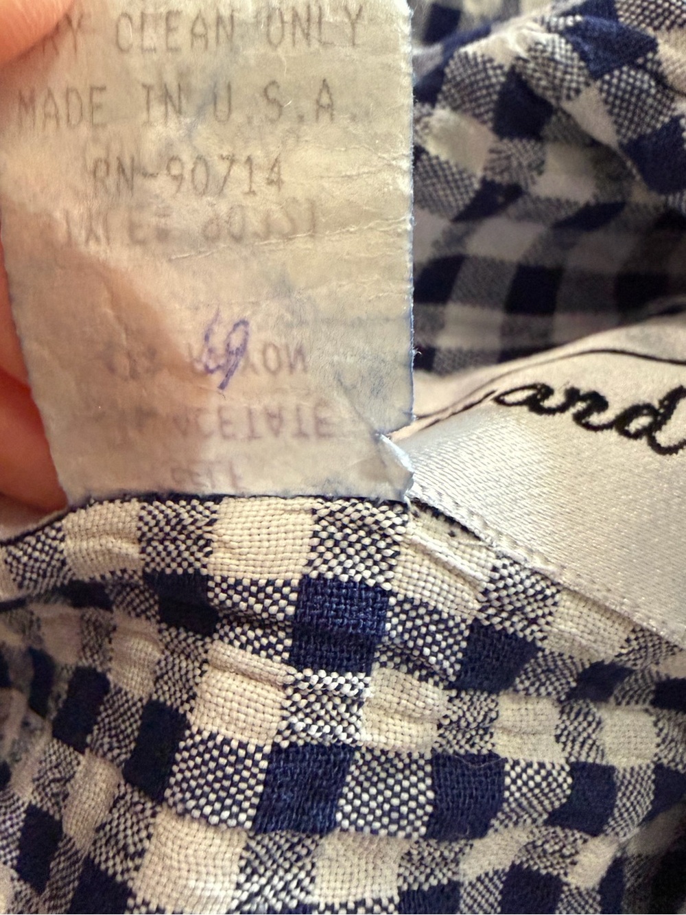 J.S. Edward Vintage 90s Navy Gingham Prairie Rosette Collar Midi Dress - Picture 12 of 12